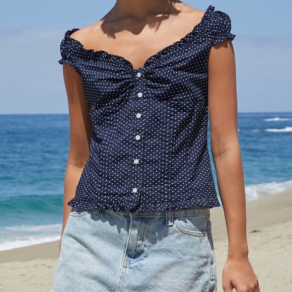 John Galt Blue Polka Dot Elena Top NWOT - Picture 1 of 7